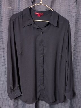 Jessica London Black Long-Sleeve Button-Down Shirt